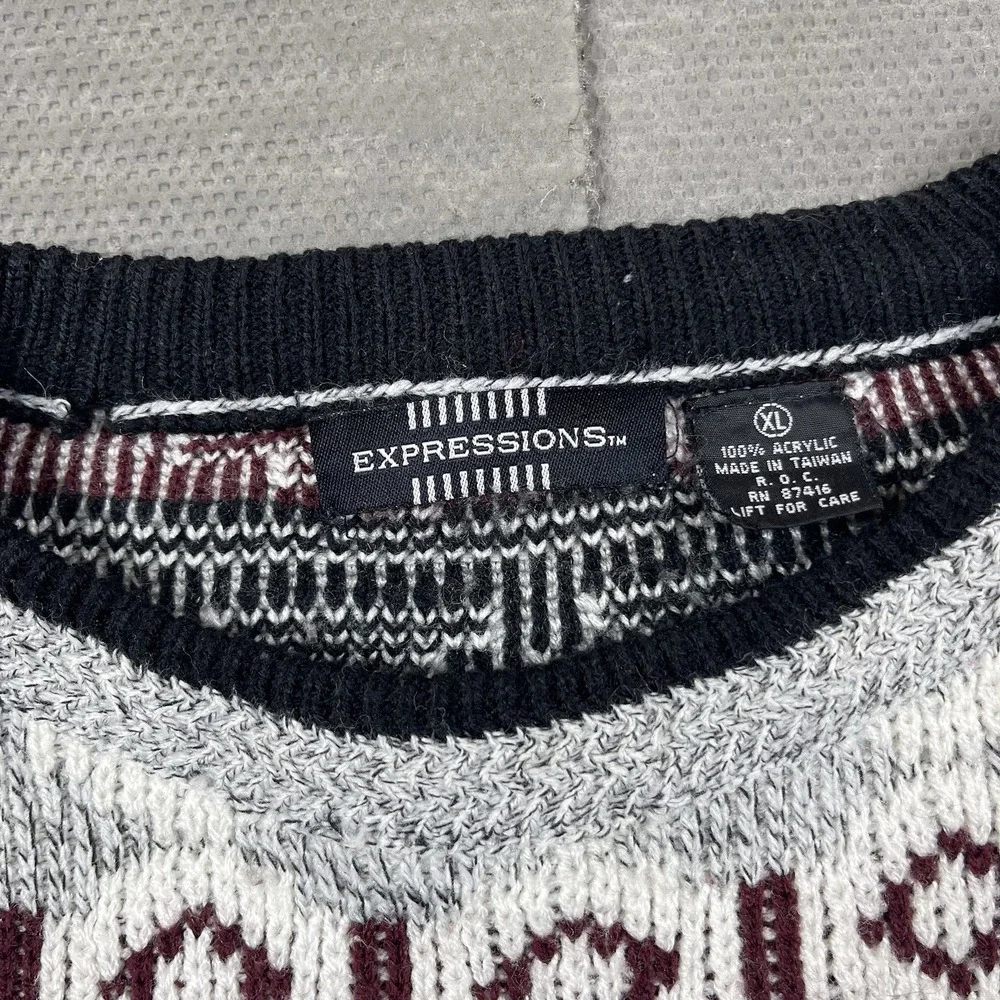 Vintage Expressions Sweater Mens‎ XL Geometric Abstract Crewneck Pullover Cosby